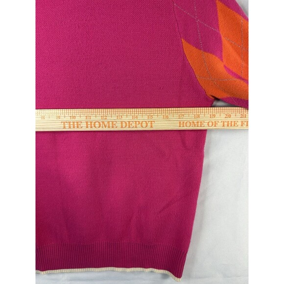 THML Women's Argyle Sweater Sz XS Pink Orange Vibrant Preppy Academia Diamond - Picture 5 of 8